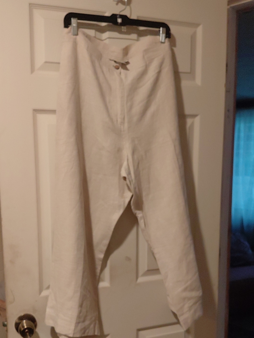 Easy Spirit Women's Wide-Leg 100% Linen Beige High Waist Crop Pants Size 22
